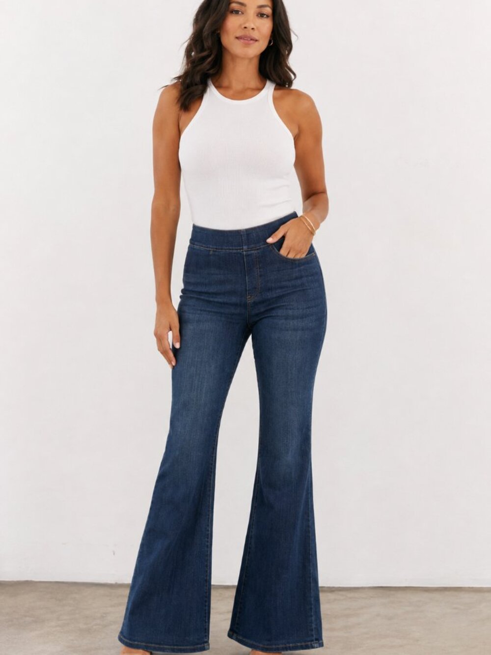 Judy Blue High Rise Pull On Flare Jeans Dark Wash Stretch Denim Size 15/32